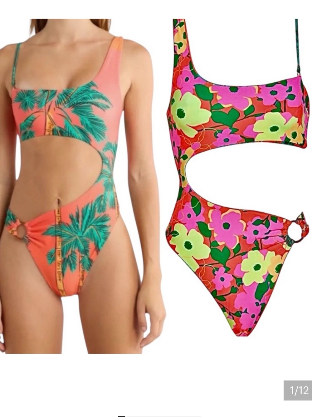 Maaji Coral Bamboo Reversible Tropical Cutout One-Piece Swimsuit size small NWT